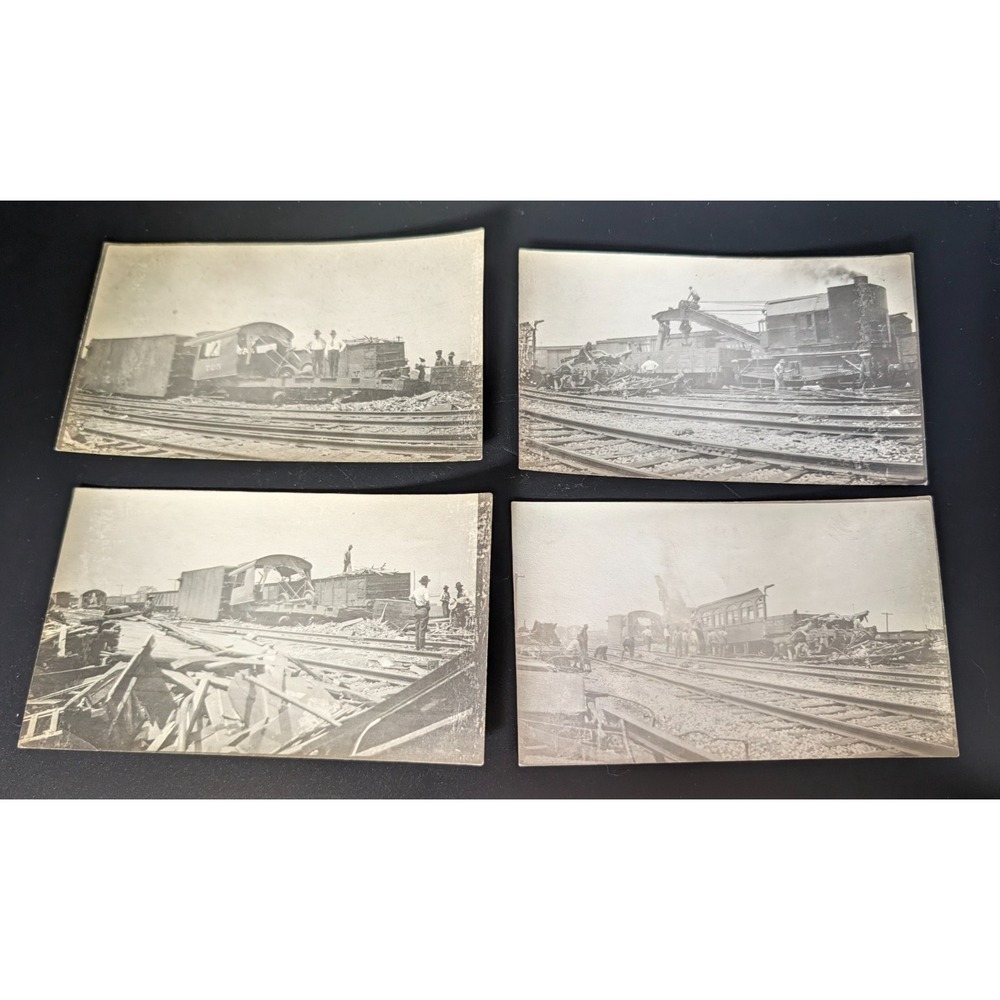 Antique Railroad Train Wreck Photos Derailment Cleanup Crane No 725 1920s Lot 4